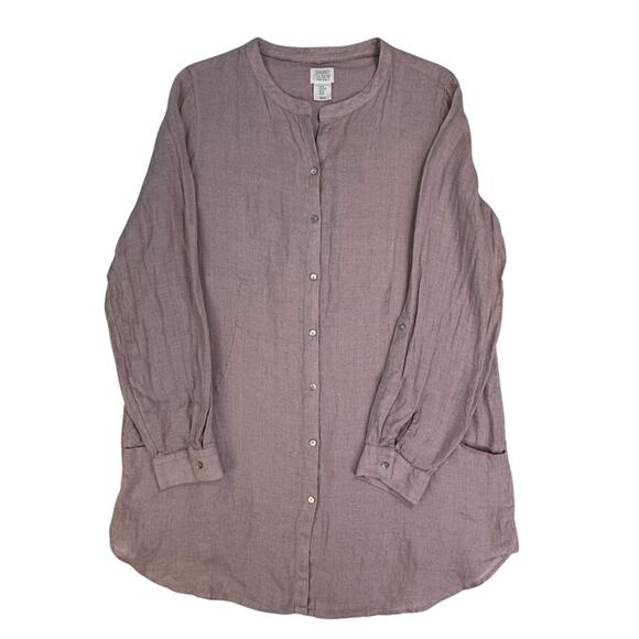 Sigrid Olsen Tops - Sigrid Olsen 100% Linen Tunic Shirt M Mauve Pink Roll Tab Pockets Lagenlook